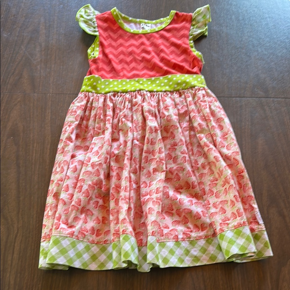 Orange and Green Casual Sundress with Flutter Cap Sleeves